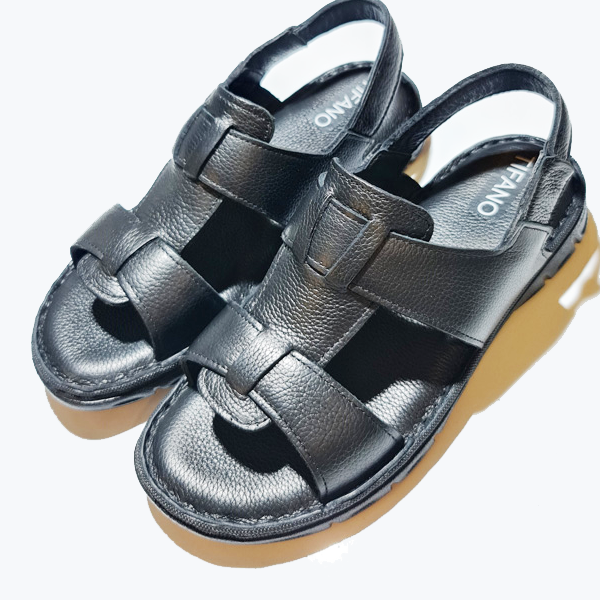 Sandales pour homme Sh010 Noir Cuir Sandales homme Maroc