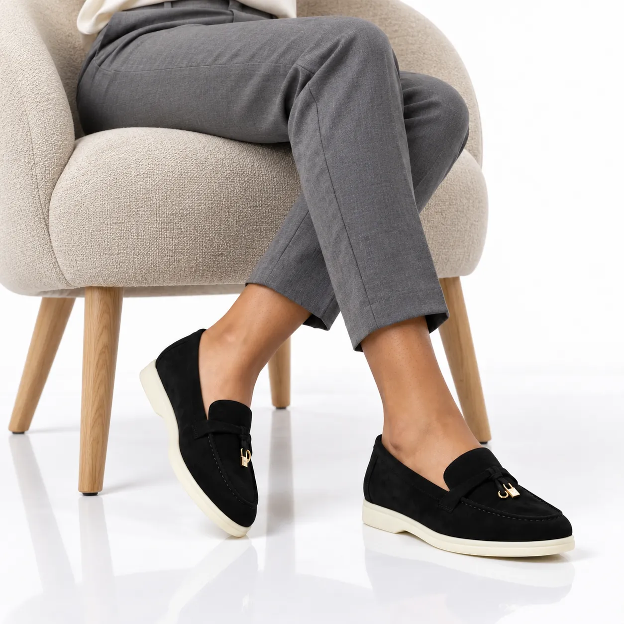Mocassin pour femme ER-1 noir cuir velours