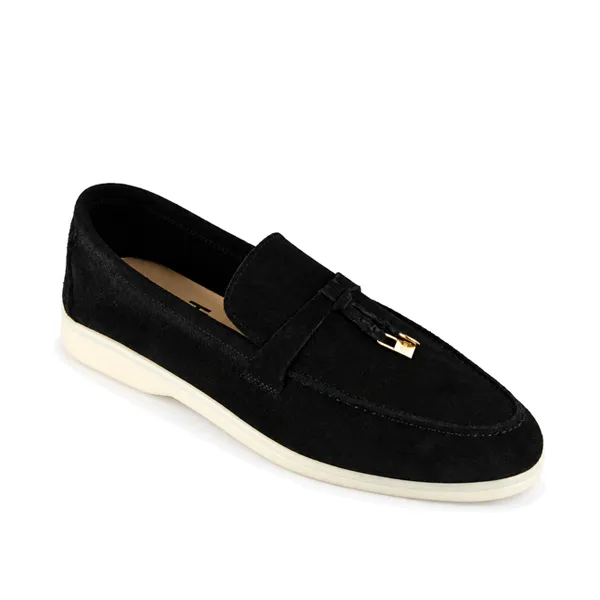 Mocassin pour femme ER-1 noir cuir velours